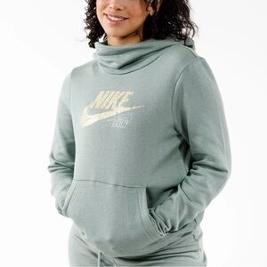Nike Women's Light Green Hoodie with Metallic Logo